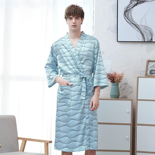 Peignoir Kimono Japonais Turquoise de Luxe