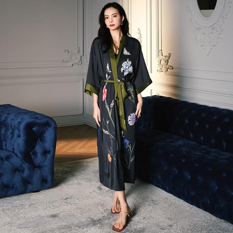 Peignoir Kimono Lounge Noir - Collection Élégance Féminine