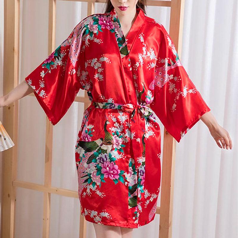 Long Red Kimono Bathrobe - Elegance Collection