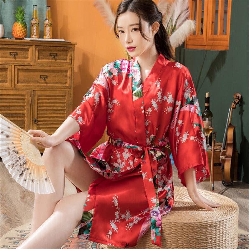 Peignoir Kimono Long Rouge - Collection Élégance