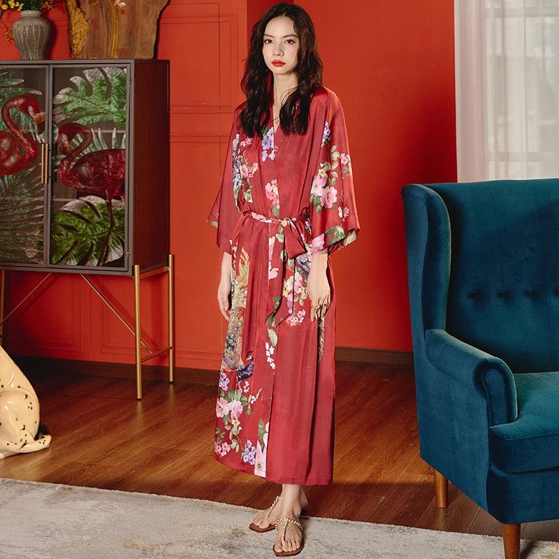 Peignoir Kimono Rouge Fleuri - Collection Zen Blossom