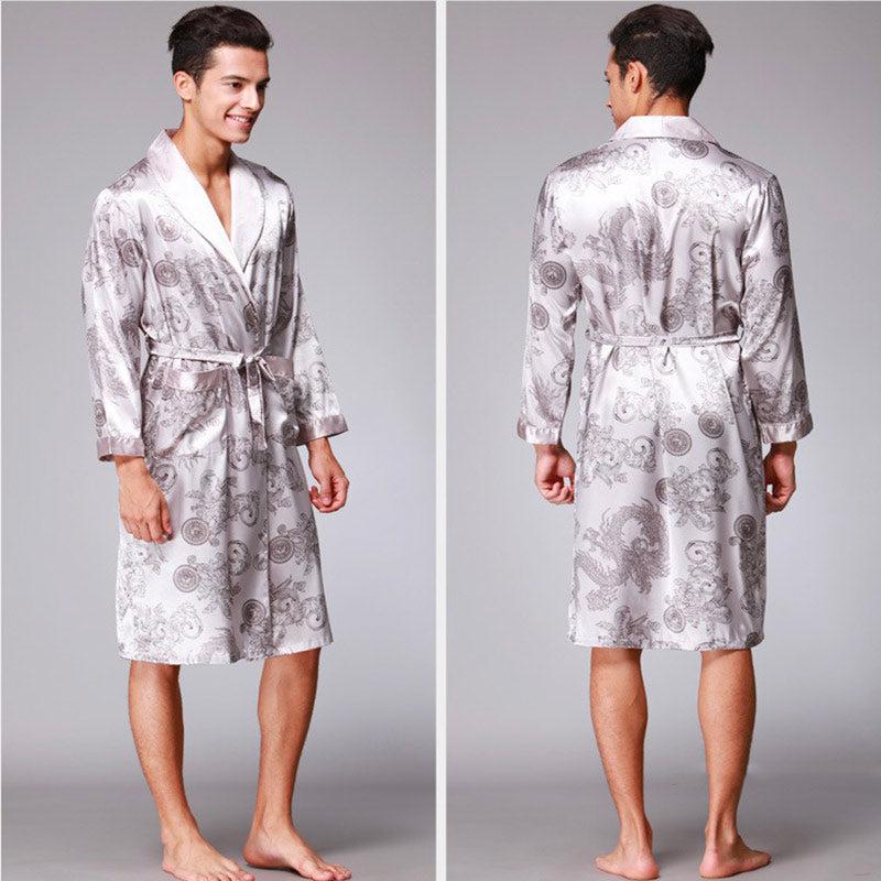 Peignoir Kimono en Satin Gris Luxe