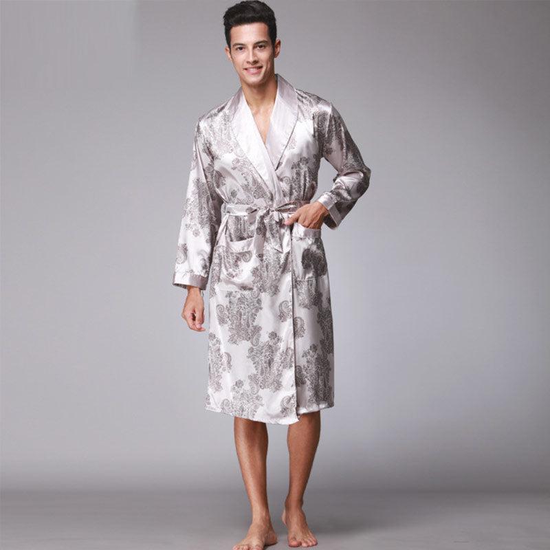 Peignoir Kimono en Satin Gris Luxe