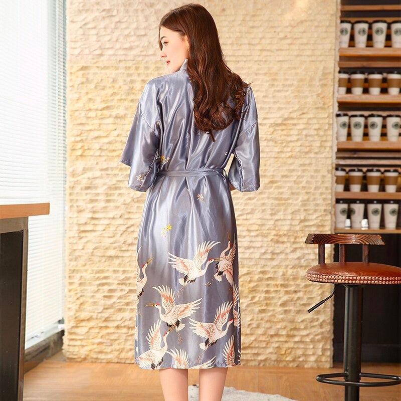 Long Kimono Dress in Japanese Satin