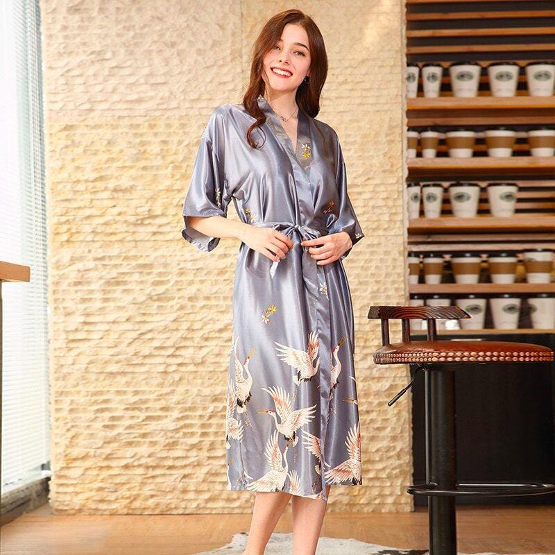 Robe Kimono Longue en Satin Japonais