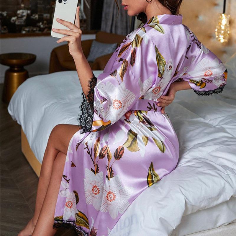 Floral Satin Dressing Gown - Luxury Collection