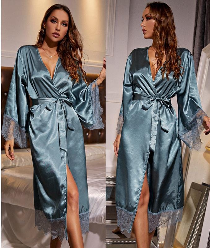 Women's Satin Dressing Gown Blue Elegance