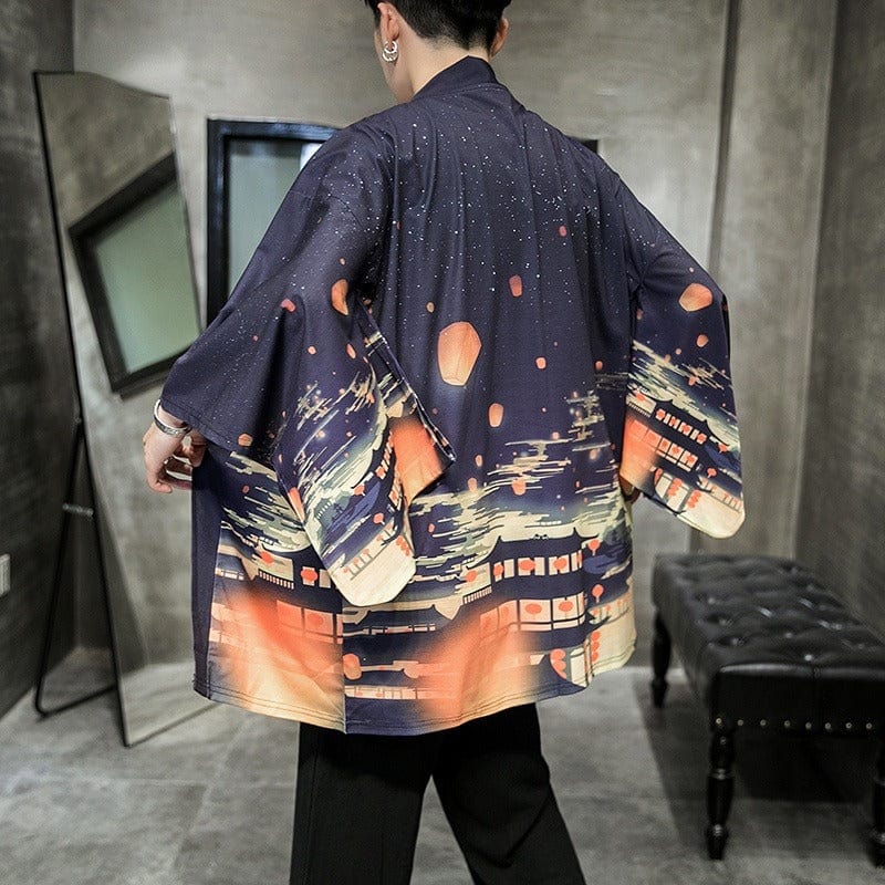 Veste Kimono Court Japon Nuit - Style Japonais & Élégant