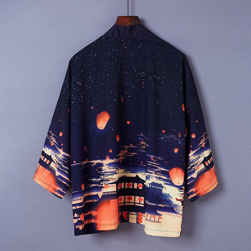 Veste Kimono Court Japon Nuit - Style Japonais & Élégant