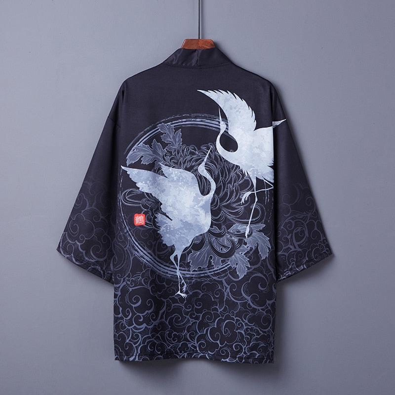 Veste Kimono Noir Grue - Style Élégant