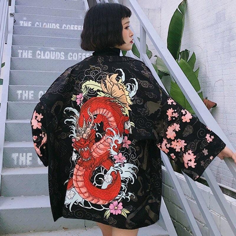 Veste Dragon Rouge Kimono