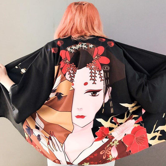 Kimono Geisha Éventail - Veste de Style Exclusif