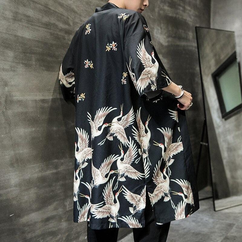 Veste Kimono Homme Grue - Collection Élégance Japonaise