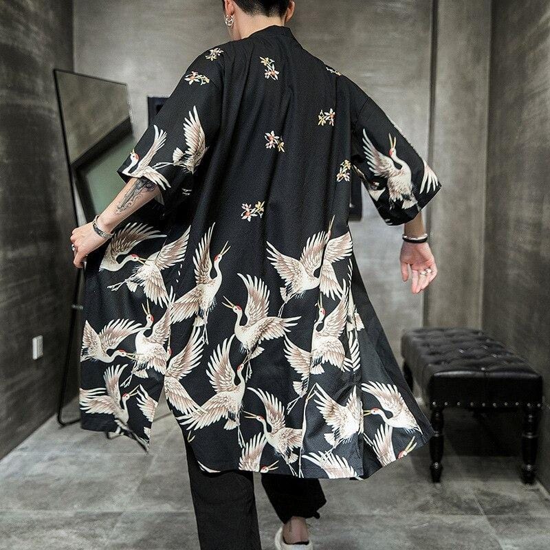 Veste Kimono Homme Grue - Collection Élégance Japonaise