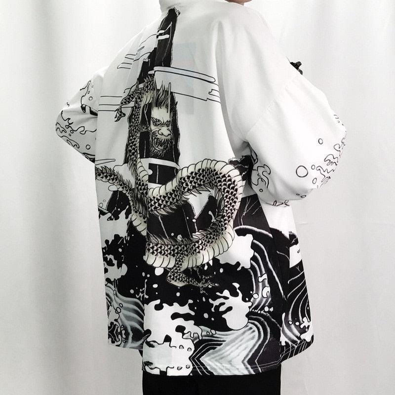 Veste Kimono Japonais Dragon Blanc de la Cascade