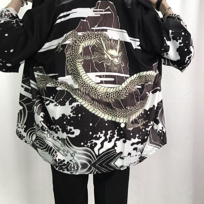 Black Dragon Japanese Kimono Jacket in Cascade