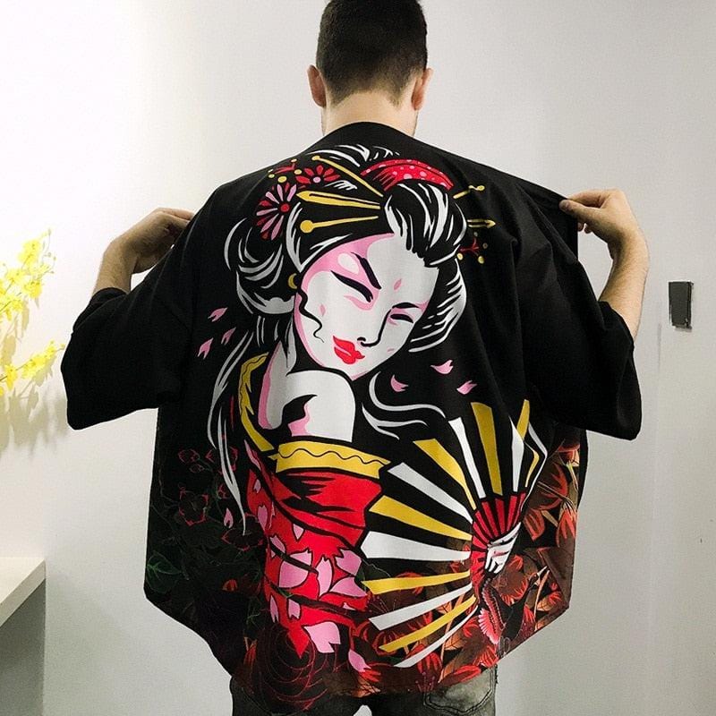 Veste Kimono Geisha Éventail - Modèle Japonais