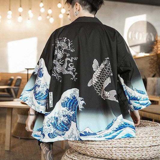 Veste Kimono Japonais Koi Cascade - Édition Limitée