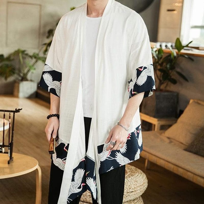 Veste Kimono Long Japonais Blanc éclatant