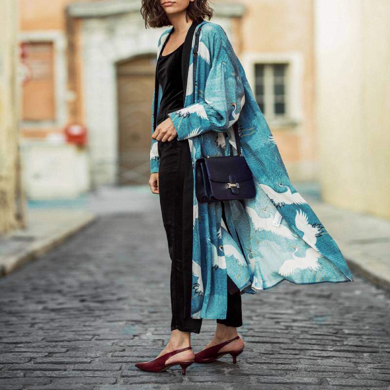 Long Japanese Kimono Jacket - Serenity Blue