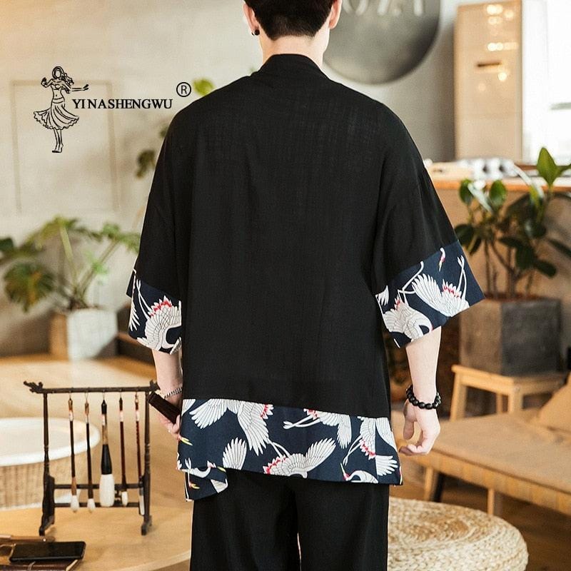 Veste Kimono Long Japonais Noir - Élégance Traditionnelle