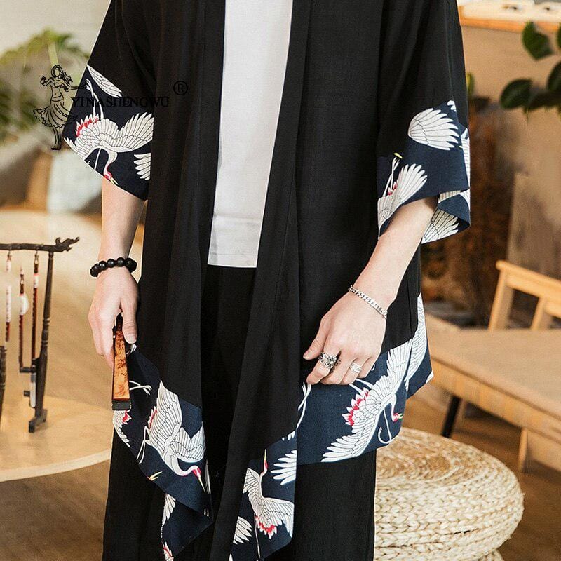 Veste Kimono Long Japonais Noir - Élégance Traditionnelle