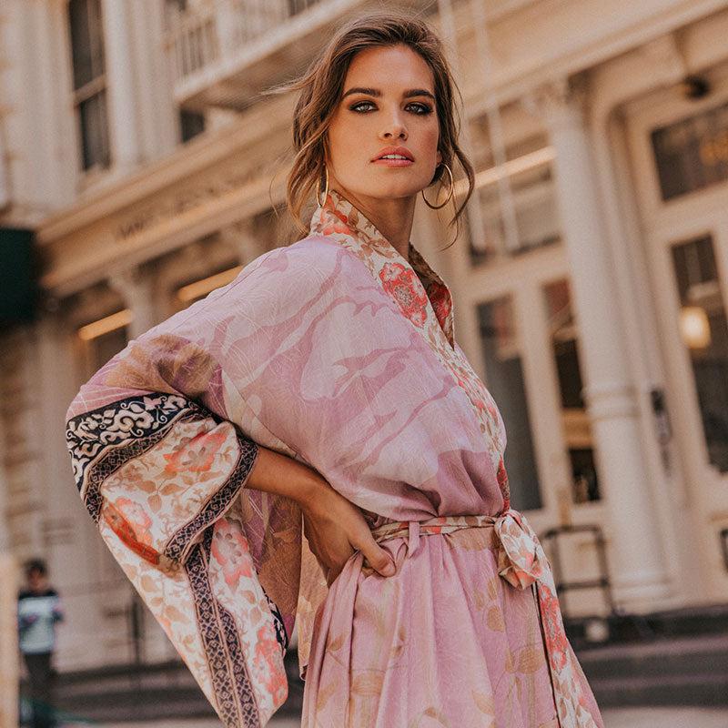 Veste Kimono Longue Rose - Édition Limitée