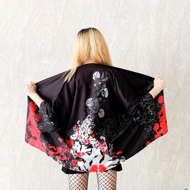 Veste Kimono Élégance Noire et Rouge