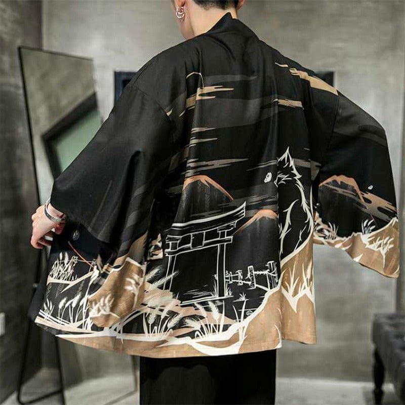 Veste Kimono Satin Temple Loup - Édition Exclusive