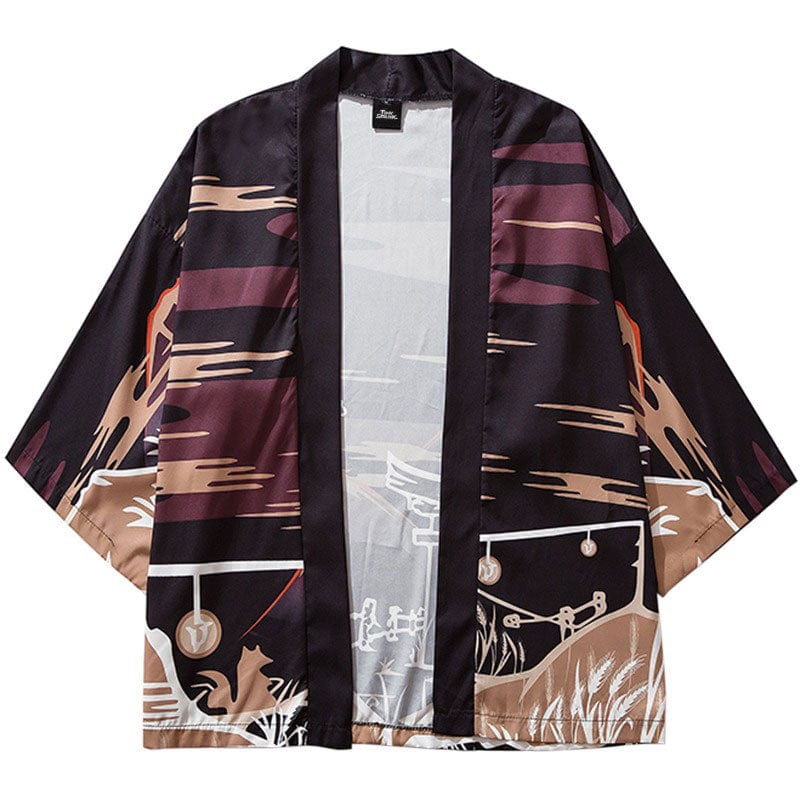 Veste Kimono Satin Temple Loup - Édition Exclusive