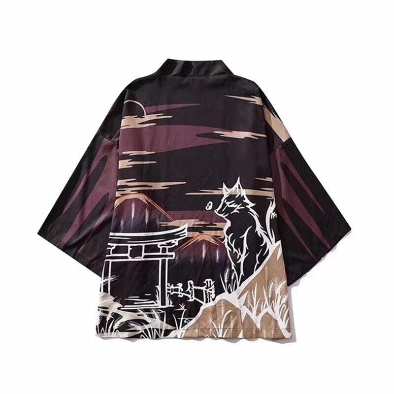 Veste Kimono Satin Temple Loup - Édition Exclusive