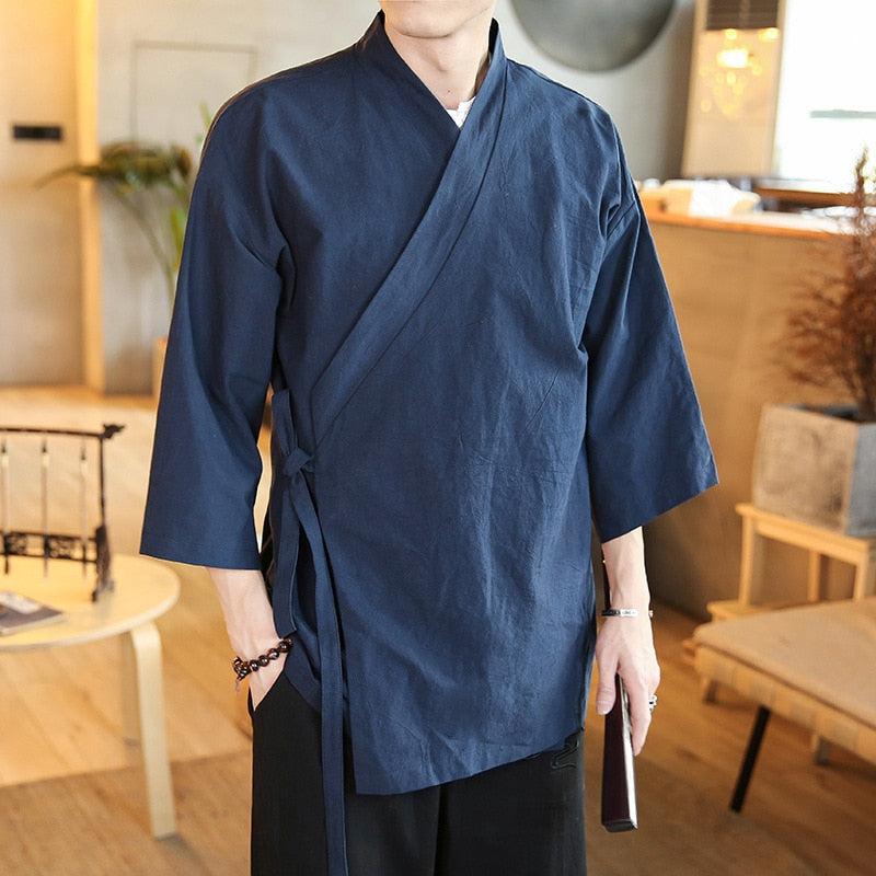 Veste Kimono Longue Bleu Marine