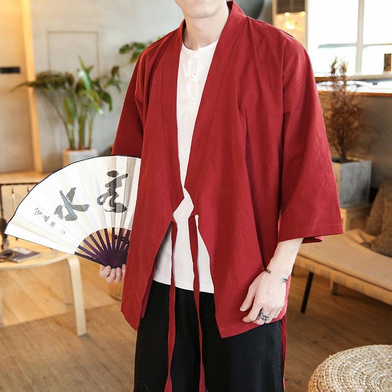 Elegant Red Kimono Jacket