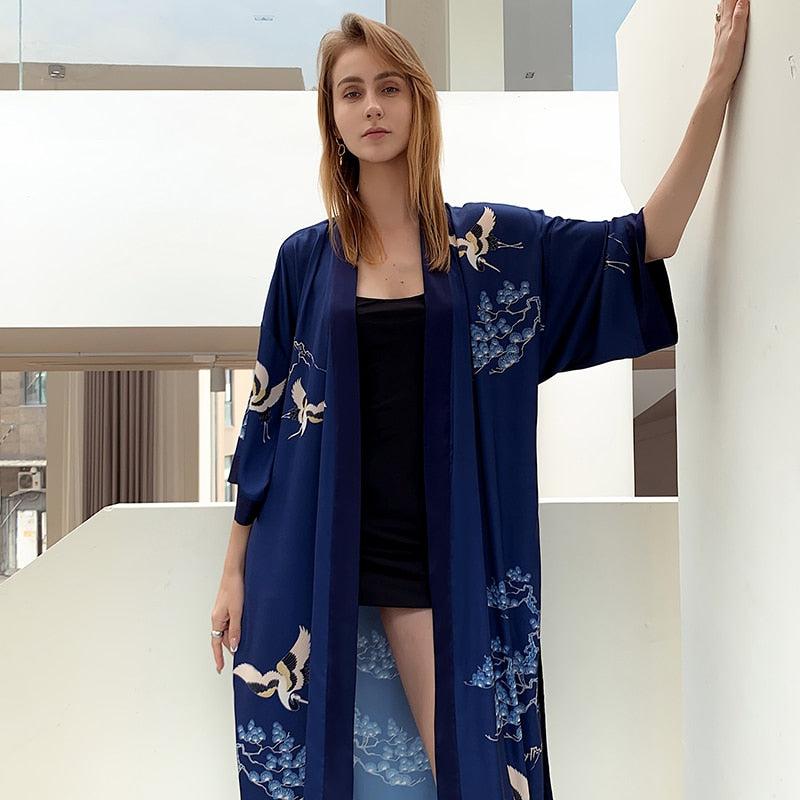 Kimono Femme Bleu Nuit - Collection Élégance Nocturne