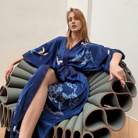 Kimono Femme Bleu Nuit - Collection Élégance Nocturne