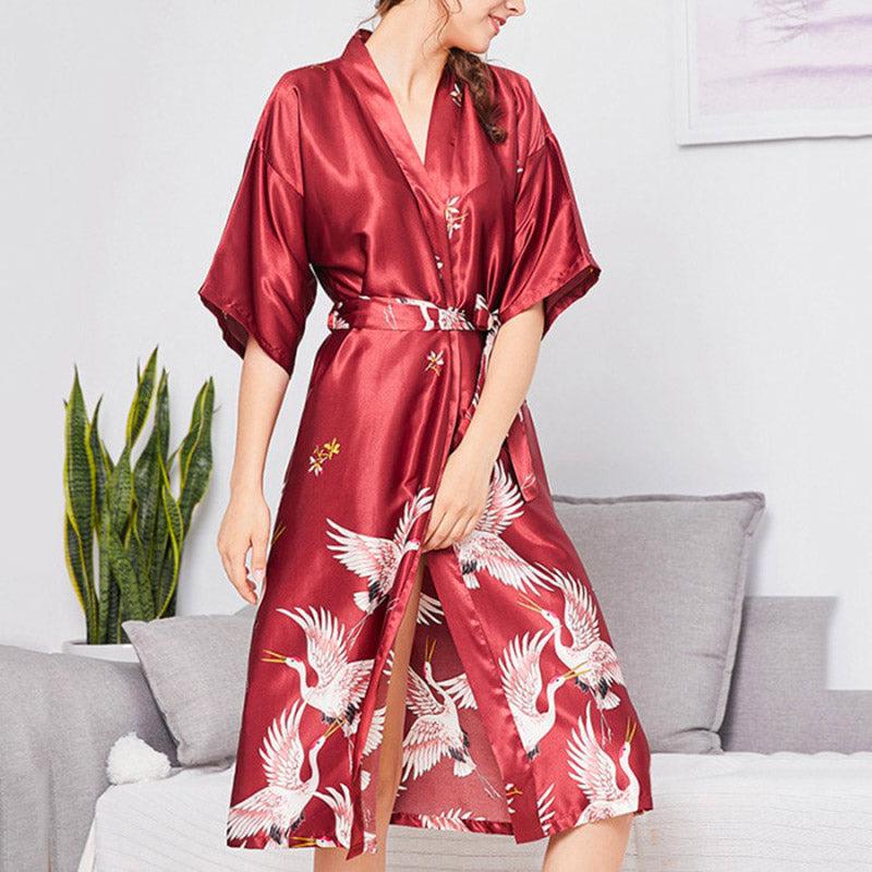 Robe Kimono Rouge Longueur Intemporelle