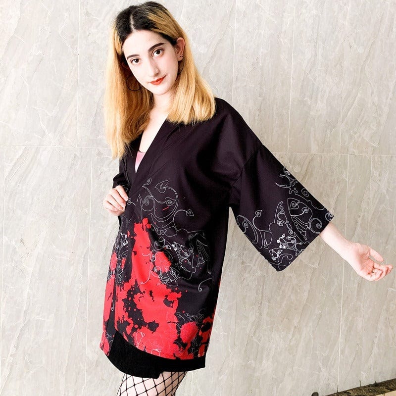 Veste Kimono Élégance Noire et Rouge