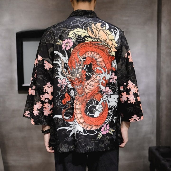 Veste Kimono Japonais Dragon Rouge - Édition Exclusive