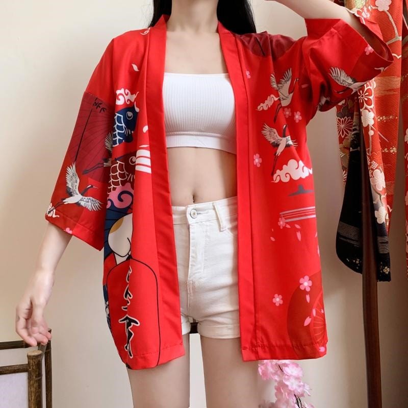 Veste Kimono Rouge Japonais