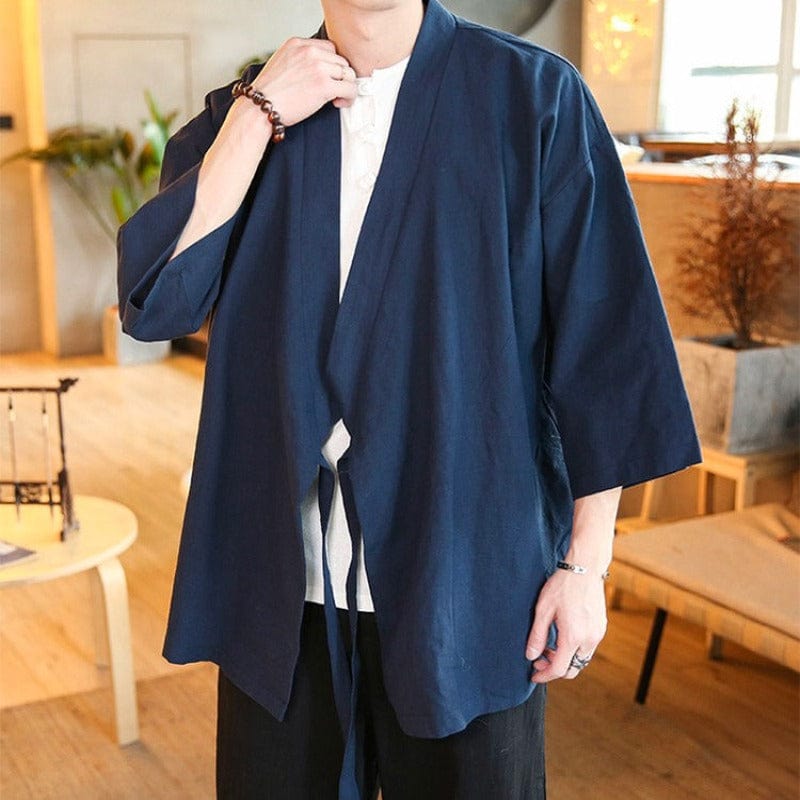 Navy Blue Long Kimono Jacket